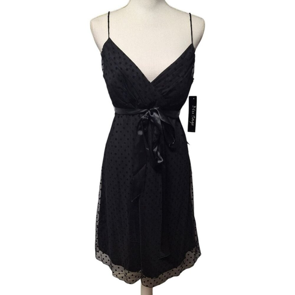 Blu Sage Black DressTie Waist‎ Spaghetti Strap Womens 14 Polkadot Formal Party